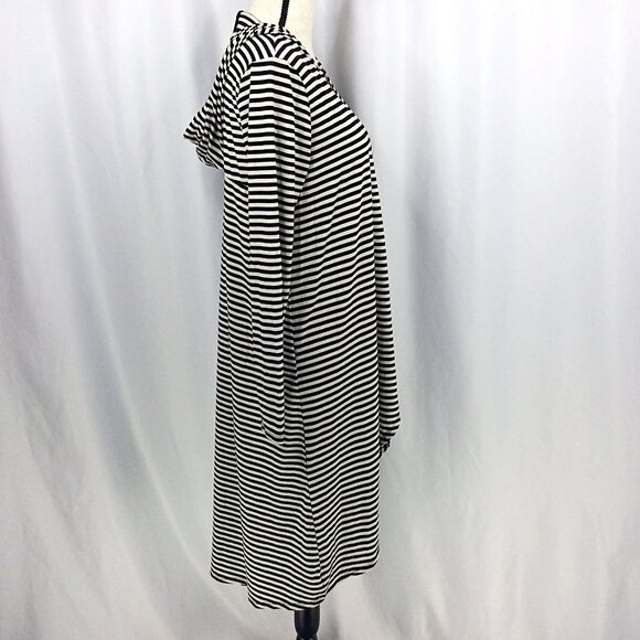 Janet Chung Hooded Duster Cardigan Sweater Womens Size Medium Striped Hi Low - Picture 3 of 10